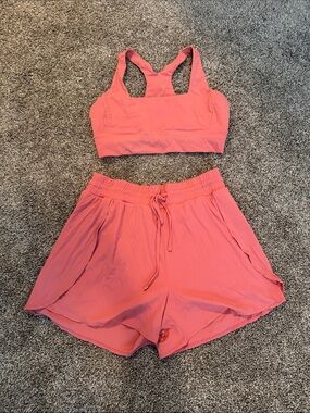 Zella Coral Pink Active Crop Top & Drawstring Shorts Set